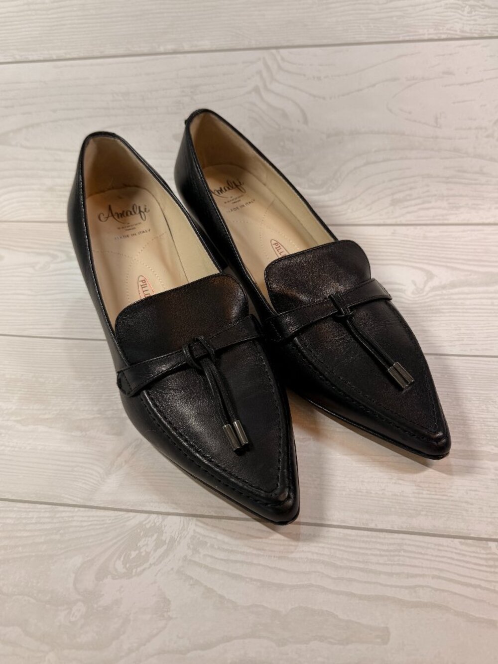 Amalfi by Rangoni Black Leather Loafer Pumps Size 8M Made in Italy